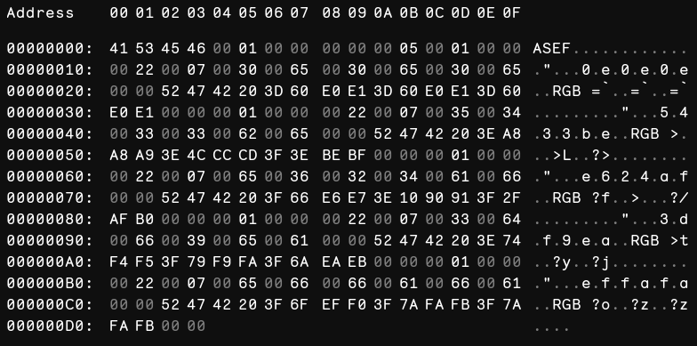 a color palette open in imhex, a hex editor. a color palette open in imhex, a hex editor.