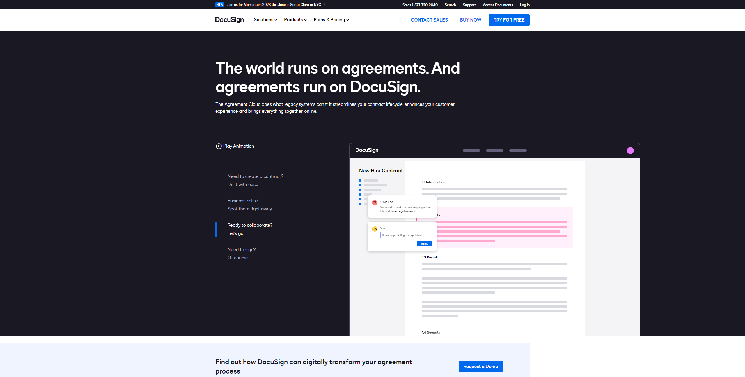 the agreement cloud page after redesign. the agreement cloud page after redesign.